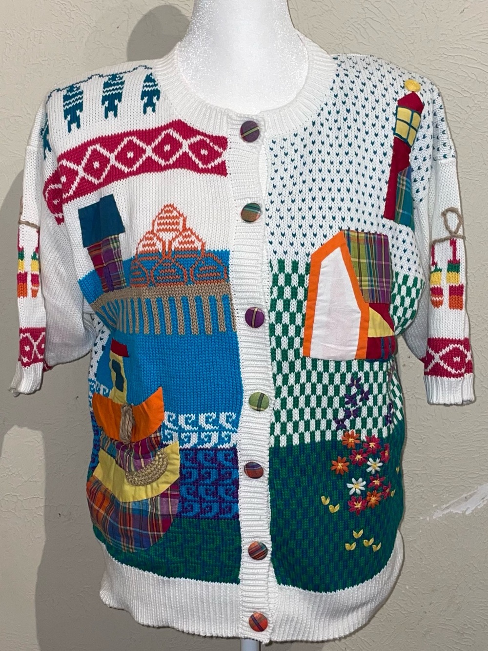Susan Bristol Women Size S Vintage 1991 Nautical House Cardigan Sweater Hand Art - Picture 2 of 11